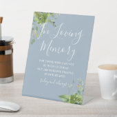 In Loving Memory Greenery Dusty Blue Wedding Reclamebord Met Voetstuk (Insitu)