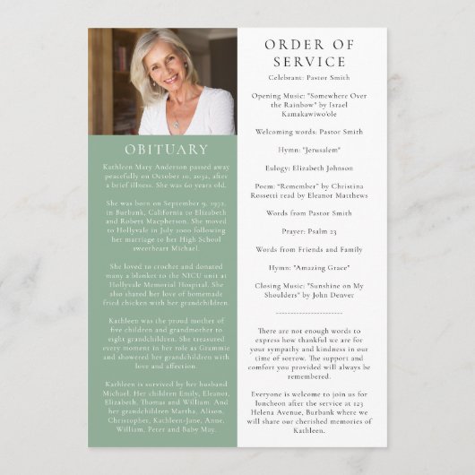 In Loving Memory Greenery Photo Memorial Service Programmakaart (Achterkant)