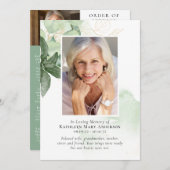 In Loving Memory Greenery Photo Memorial Service Programmakaart (Voorkant / Achterkant)