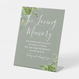 In Loving Memory Greenery Sage Green Wedding Reclamebord Met Voetstuk
