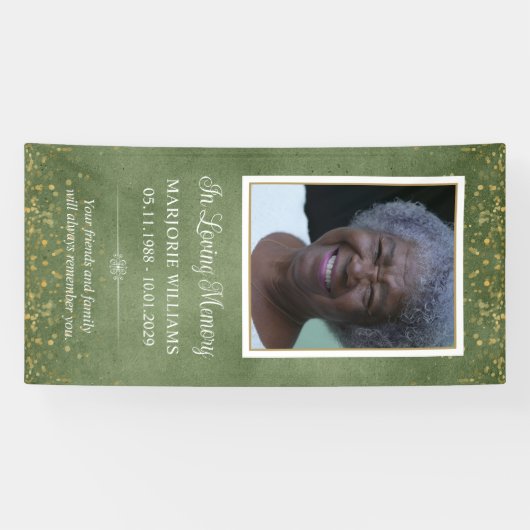 In Loving Memory Groen Goud Foto Graf Hoesje Spandoek (Horizontaal)