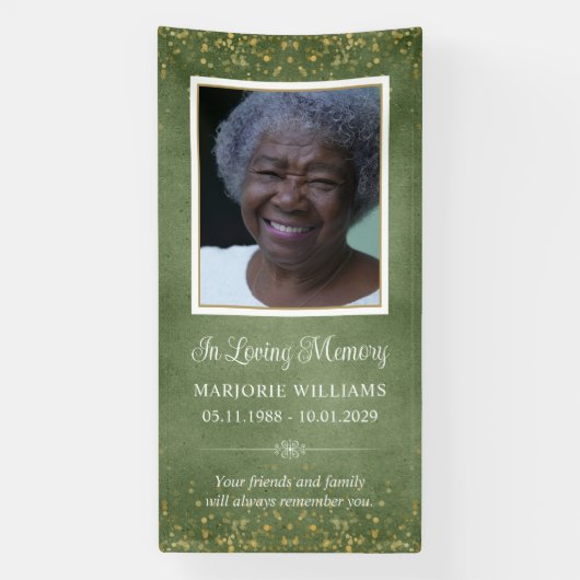 In Loving Memory Groen Goud Foto Graf Hoesje Spandoek (Verticaal)