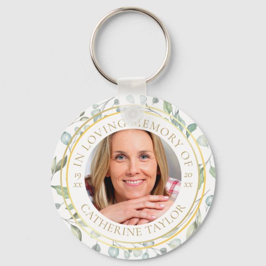 In Loving Memory Groene Bloemen Foto Sleutelhanger (Voorkant)