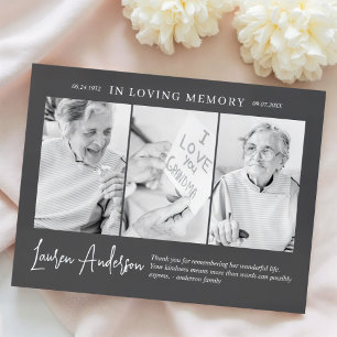 In Loving Memory Herdenking Modern Eenvoudig 3 Fot Briefkaart