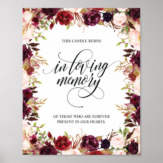 In Loving Memory Herdenkingskaars Brandt Bord Poster (Voorkant)