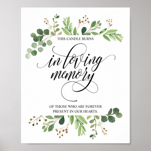 In Loving Memory Herdenkingskaars Brandt Bord Poster (Voorkant)