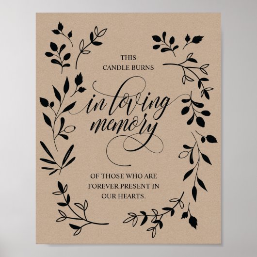 In Loving Memory Herdenkingskaars Brandt Bord Poster (Voorkant)