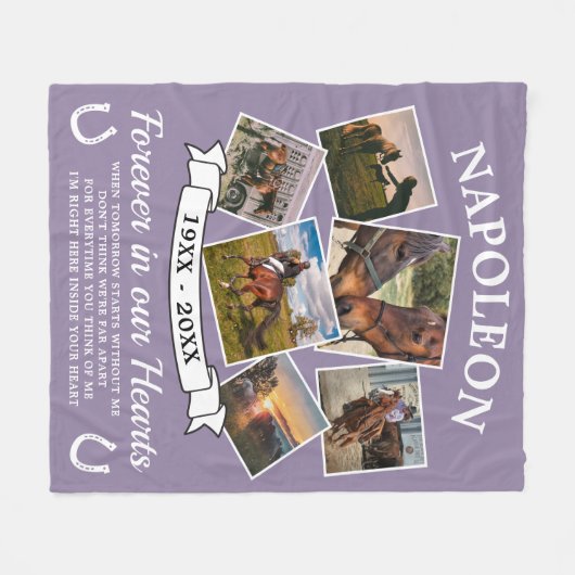 In Loving Memory Horse Paars Fleece Deken (Voorkant (Horizontaal))