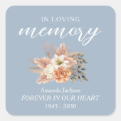 In Loving Memory Kaarsenlabel Dusty Blue Vierkante Sticker (Voorkant)