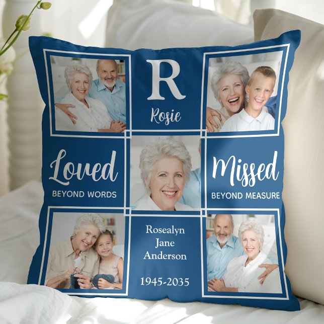 In Loving Memory Keepsake Blue Photo Memorial Kussen (Creator heeft geüpload)