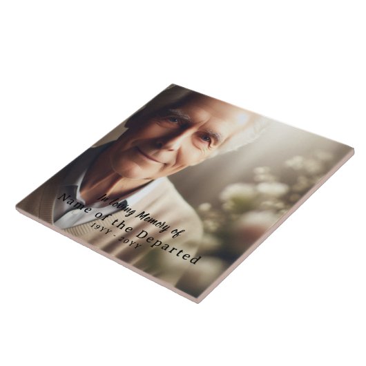 In Loving Memory Keepsake Photo Name Dates, Black Tegeltje (Zijkant)