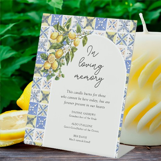 In Loving Memory Lemon Theme Wedding Remembrance Reclamebord Met Voetstuk