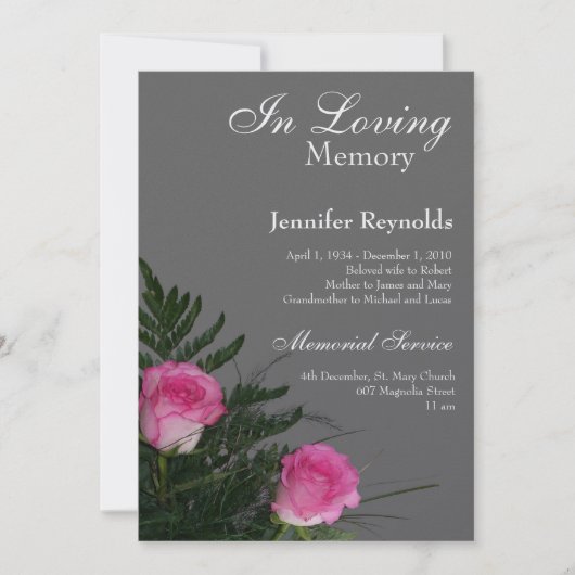 In Loving Memory Memorial aankondiging (Voorkant)