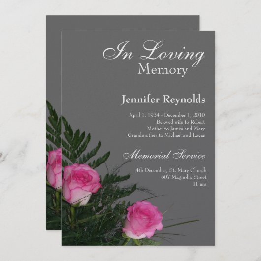 In Loving Memory Memorial aankondiging (Voorkant / Achterkant)