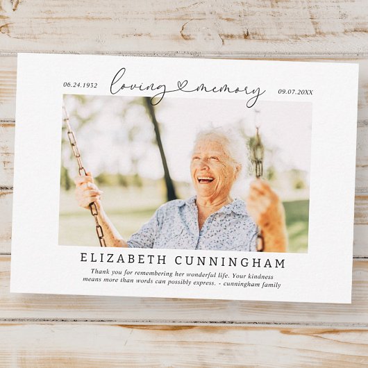 In Loving Memory Memorial Eenvoudige moderne foto Bedankkaart