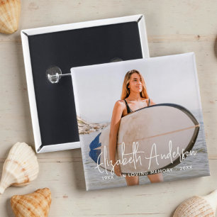 In Loving Memory Memorial Funeral Moderne foto Vierkante Button 5,1 Cm