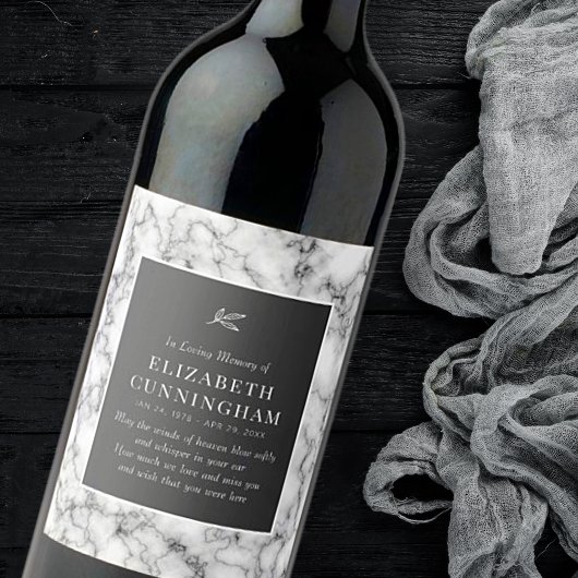 In Loving Memory Memorial Modern Marmer Wijn Etiket