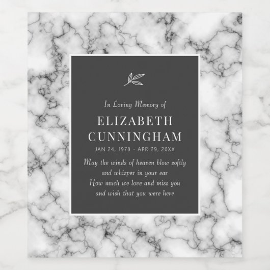 In Loving Memory Memorial Modern Marmer Wijn Etiket (Enkel label)