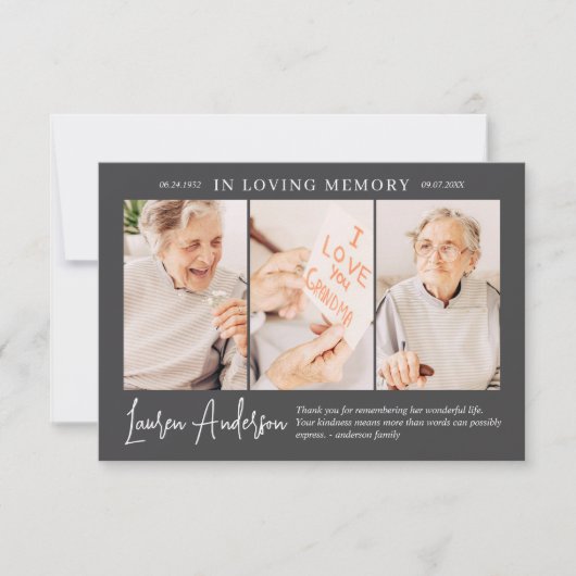 In Loving Memory Memorial Modern Simple 3 Foto Bedankkaart (Voorkant)