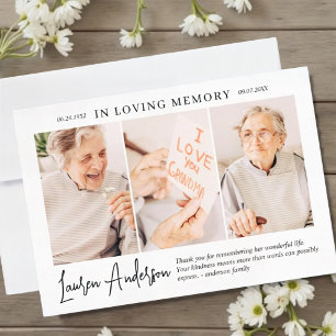 In Loving Memory Memorial Modern Simple 3 Foto Bedankkaart