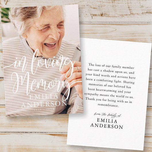 In Loving Memory Memorial Modern Simple Photo Card Visitekaartje