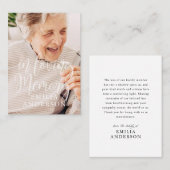 In Loving Memory Memorial Moderne eenvoudige fotok Visitekaartje (Voorkant / Achterkant)