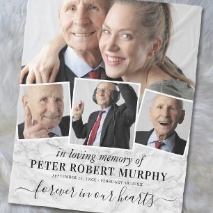 In Loving Memory Memorial Photo Marble Fleece Deken