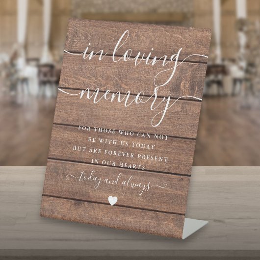 In Loving Memory Memorial Rustic Barn Wood Wedding Reclamebord Met Voetstuk