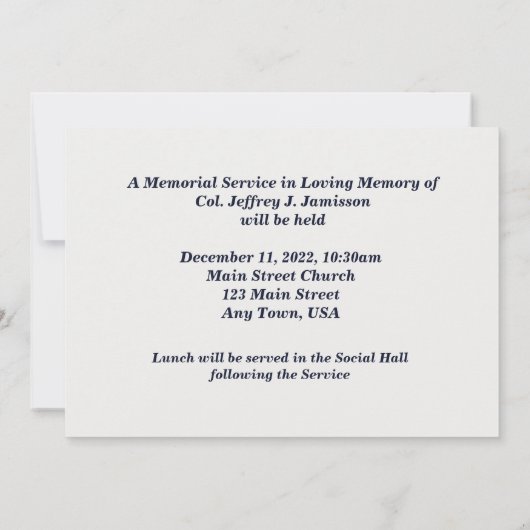 In Loving Memory, Memorial Service, American Flags Kaart (Achterkant)