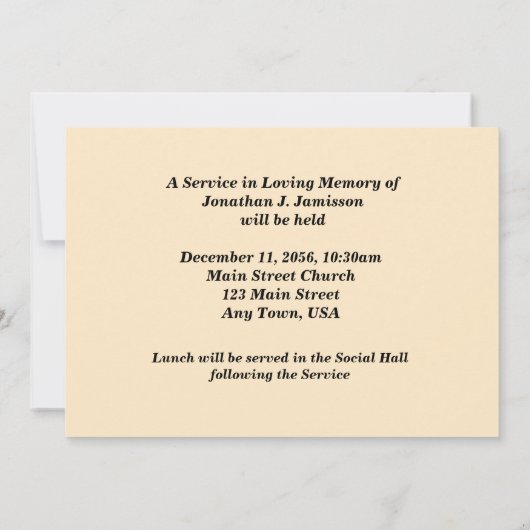 In Loving Memory Memorial Service, Lone Tree Kaart (Achterkant)