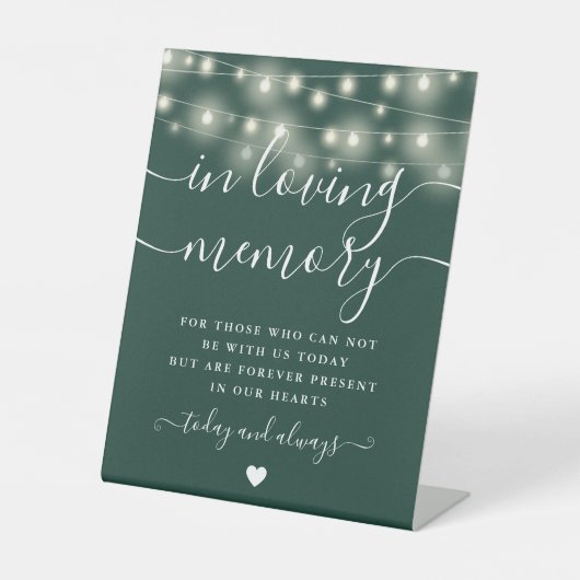 In Loving Memory Memorial Smaragd String Lights Reclamebord Met Voetstuk (Voorkant)