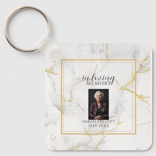 In Loving Memory met foto | marmer goud Sleutelhanger (Voorkant)