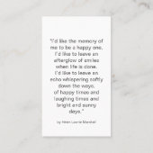 In Loving Memory Minimalist Photo Prayer Card Visitekaartje (Achterkant)