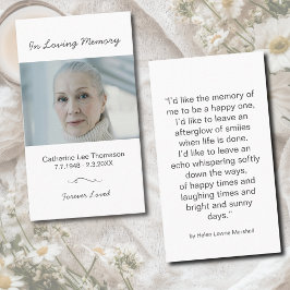 In Loving Memory Minimalist Photo Prayer Card Visitekaartje