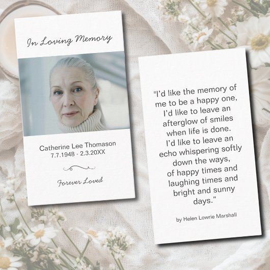 In Loving Memory Minimalist Photo Prayer Card Visitekaartje
