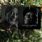 In Loving Memory Modern Script Naam & 2 foto's Keramisch Ornament