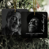 In Loving Memory Modern Script Naam & 2 foto's Keramisch Ornament