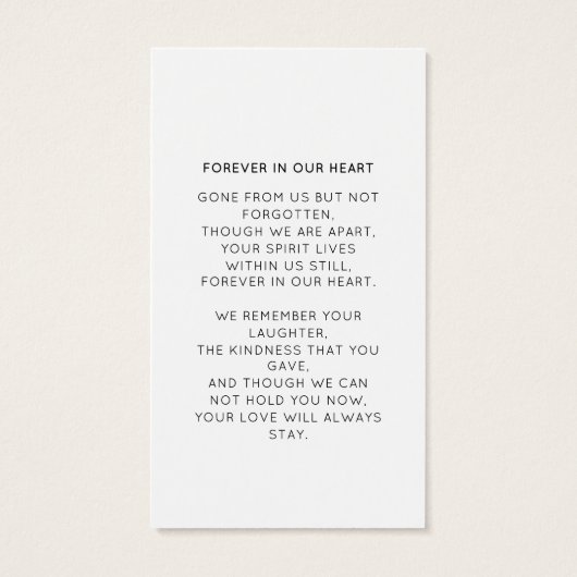 In Loving Memory Modern Script Photo Funeral Visitekaartje (Achterkant)