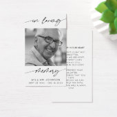 In Loving Memory Modern Script Photo Funeral Visitekaartje (Bureau)