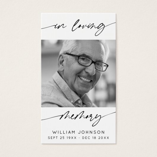 In Loving Memory Modern Script Photo Prayer  Visitekaartje (Voorkant)