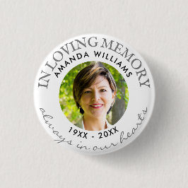 In Loving Memory Modern White Photo Memorial Ronde Button 3,2 Cm