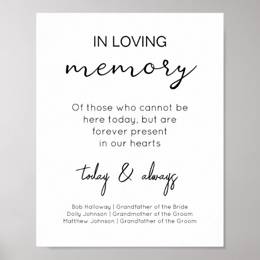 In Loving Memory Moderne Huwelijksherinnering Poster (Voorkant)