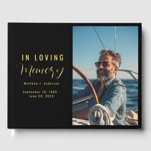 In Loving Memory Moderne Zwart Aangepaste Foto Beg Gastenboek (Voorkant)