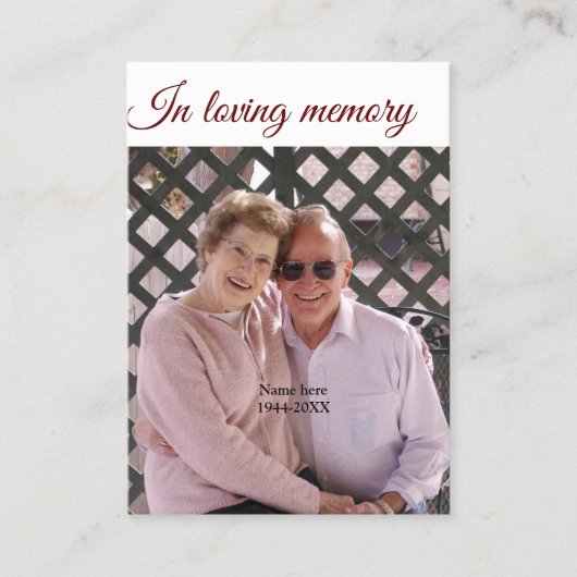 In Loving Memory Naam Tekst Keepsake Gebedskaart Visitekaartje (Voorkant)