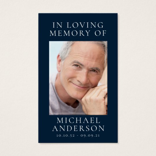 In Loving Memory Navy Blue Memorial Prayer Kaart (Voorkant)