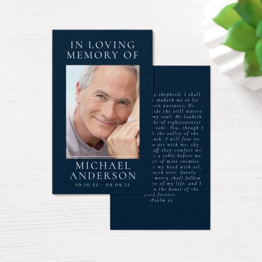 In Loving Memory Navy Blue Memorial Prayer Kaart (Bureau)