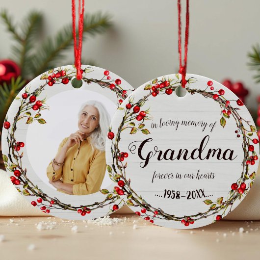 In Loving Memory of Grandma Rustic Wreath Memorial Keramisch Ornament