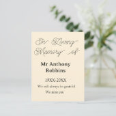 In Loving memory of name funeral memory keepsake Briefkaart (Staand voorkant)