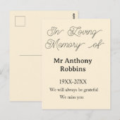 In Loving memory of name funeral memory keepsake Briefkaart (Voorkant / Achterkant)