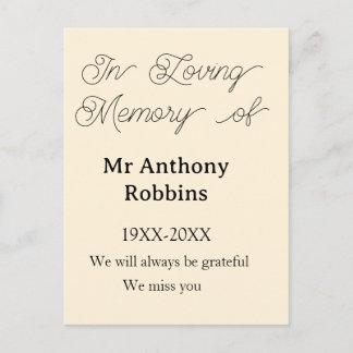 In Loving memory of name funeral memory keepsake Briefkaart